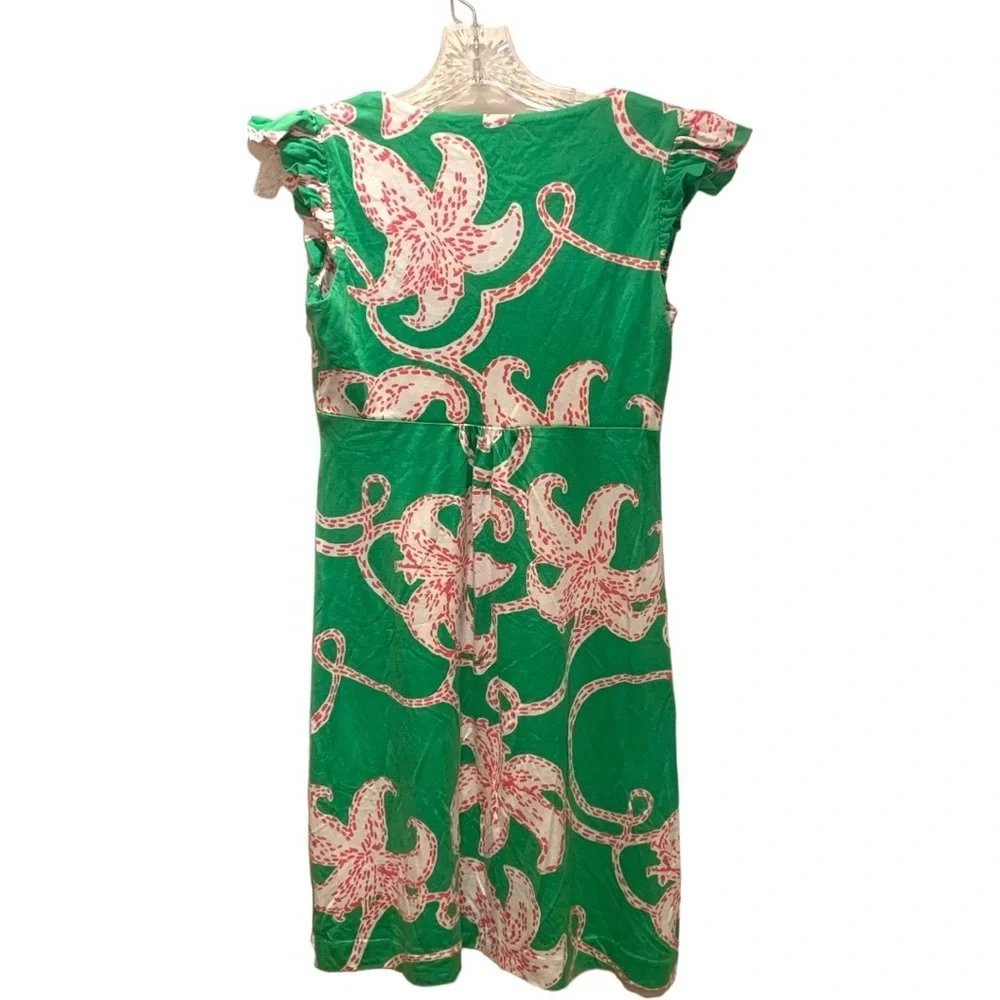 Lilly Pulitzer Womens A Line Dress Green Floral Empire Waist V Neck Coastal XS